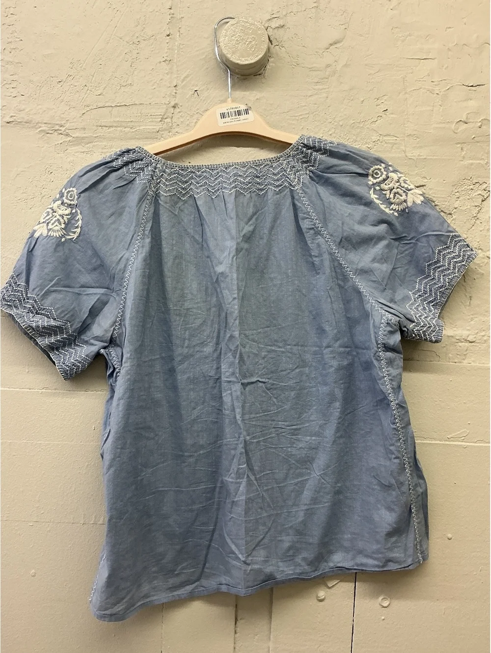 J.Crew Blue Embroidered 100% Cotton boho v-neck puff sleeve Blouse
